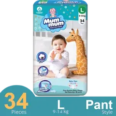 Mum Mum Baby Diaper Pant L ‍Size 9-14 KG 34 Pcs - Rokomari